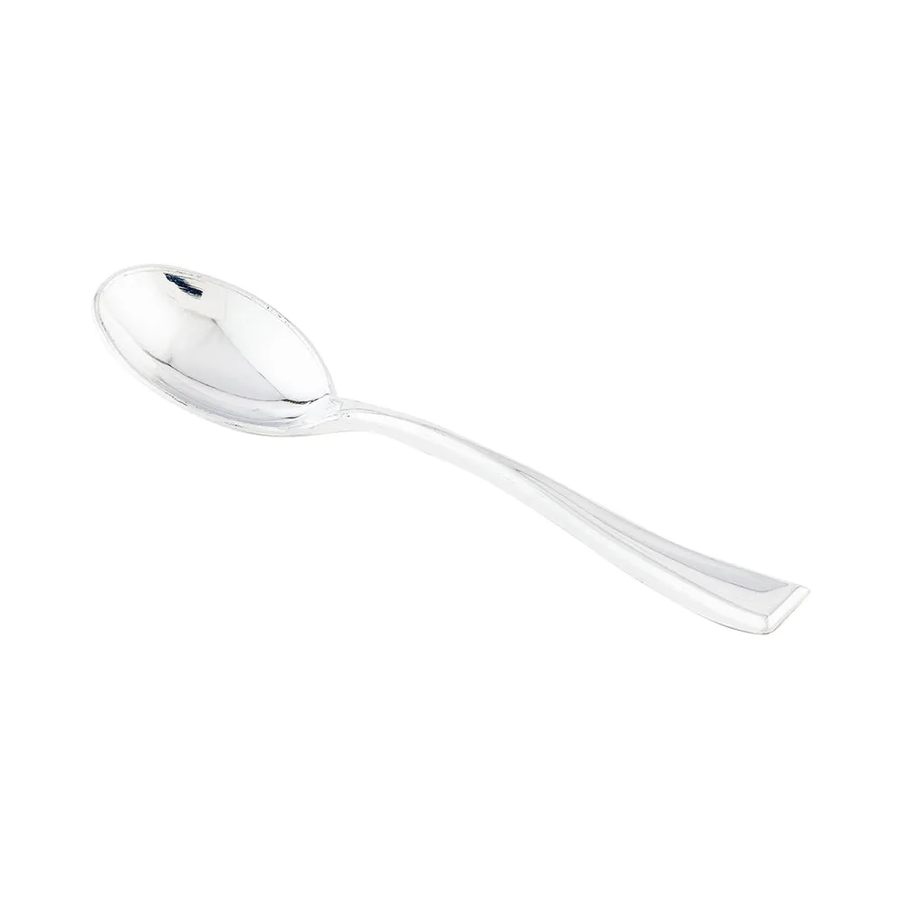 100 2 oz Hexagon Seagreen Plastic Glass and 100 Silver Plastic 4" Mini Spoons