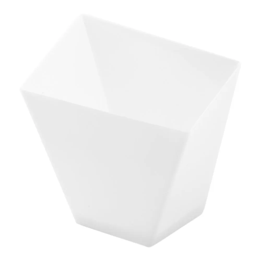100 2 oz Square White Plastic Girata Dessert Dish and 100 Silver Plastic 4" Mini Forks
