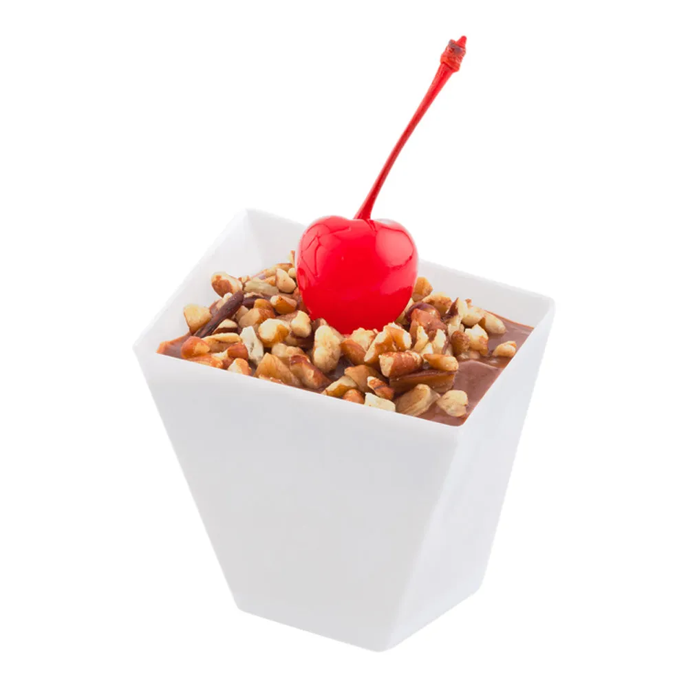 100 2 oz Square White Plastic Girata Dessert Dish and 100 Silver Plastic 4" Mini Forks