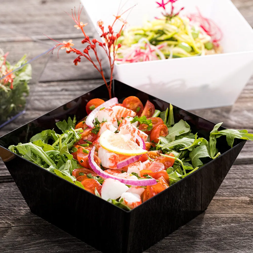 18 oz Square Black Plastic Medium Modern Bowl - 6 3/4" x 6 3/4" x 3" - 25 count box