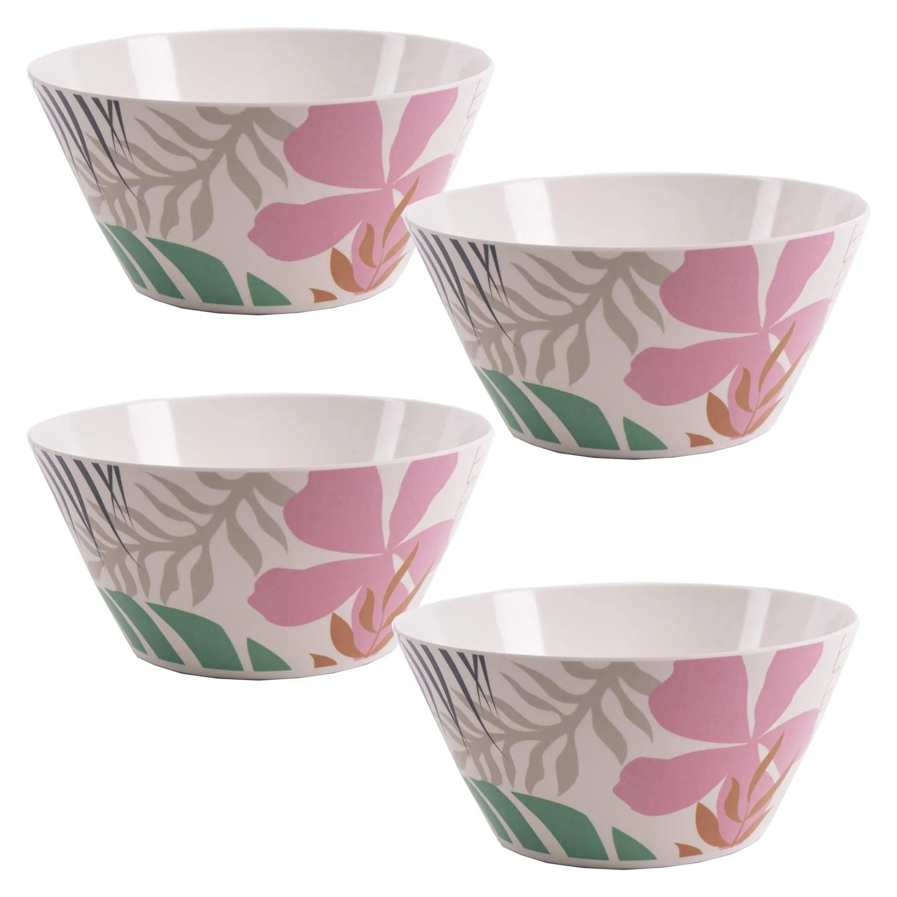 4 x Reusable Plastic Melamine Jungle Flowers Breakfast Salad Bowls for Camping Picnic