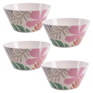 4 x Reusable Plastic Melamine Jungle Flowers Breakfast Salad Bowls for Camping Picnic