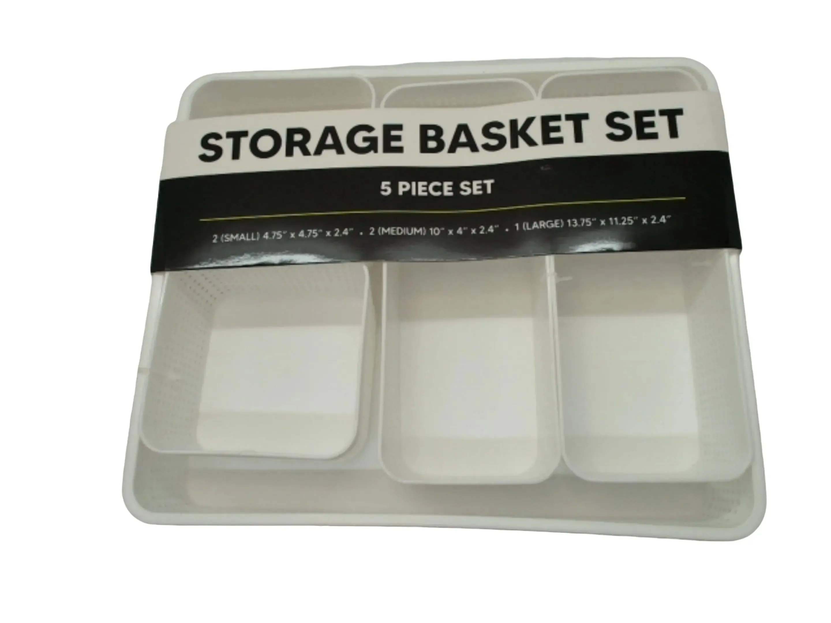 5-Piece White Plastic Storage Basket Set for Organization