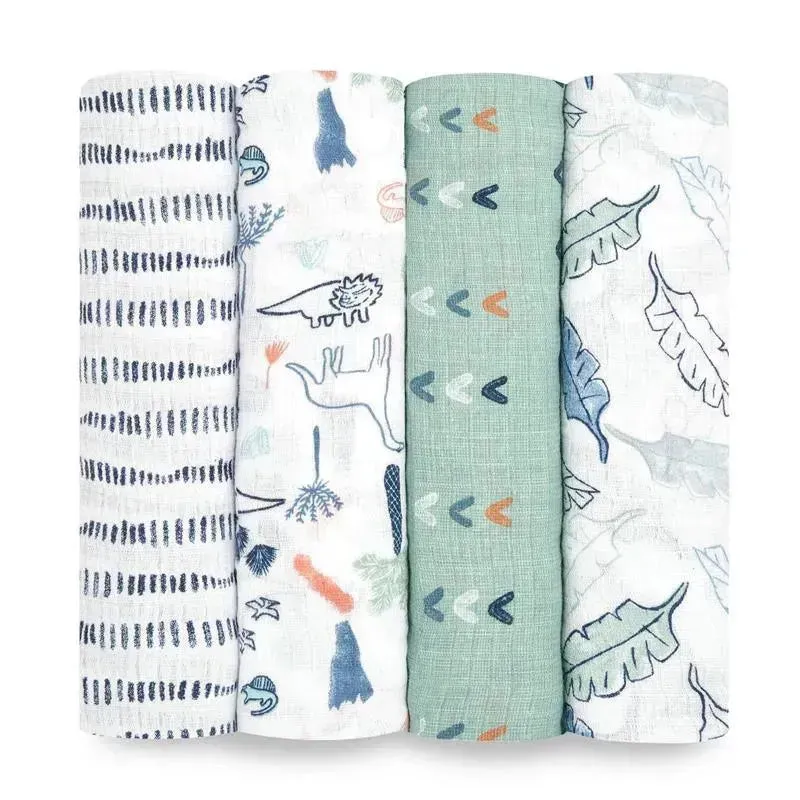 Aden   Anais - 4Pk Cotton Muslin Swaddle, Dinotime