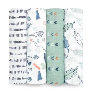 Aden   Anais - 4Pk Cotton Muslin Swaddle, Dinotime
