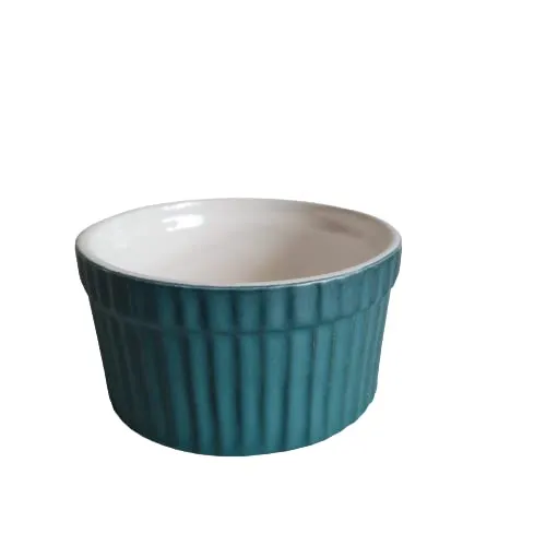 Bamby Ceramic Peacock Green And White Ramekin Bowl 150 ml Set of 6 for Baking or Serving Individual Portion