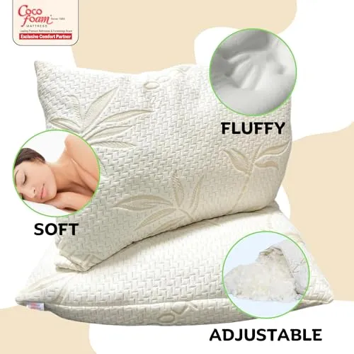 COCOFOAM Organic Bamboo Memory Foam Adult Pillow for Better Neck and Head Support. (Pack of 4 Pillows, White & Yellow)