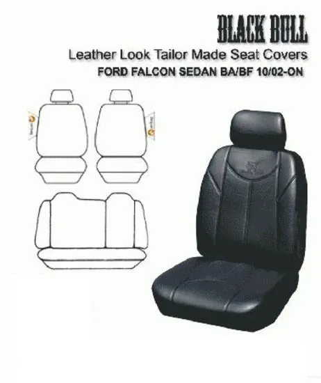 Custom Leather Look Falcon BA BF FG XT Sedan Seat Covers 10/2002-2014 Airbag Safe Front   Rear Black FALC02TORBK