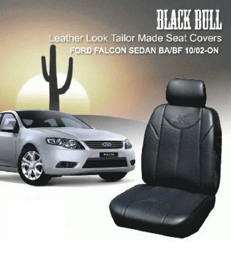 Custom Leather Look Falcon BA BF FG XT Sedan Seat Covers 10/2002-2014 Airbag Safe Front   Rear Black FALC02TORBK