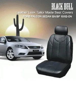 Custom Leather Look Falcon BA BF FG XT Sedan Seat Covers 10/2002-2014 Airbag Safe Front   Rear Black FALC02TORBK