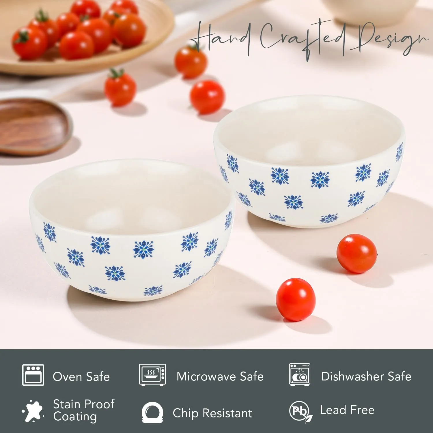 Ekhasa Ceramic Bowl Set for Kitchen (Microwave Safe, 2 Pcs, 700ml) | Ideal for Serving, Soup Bowl, Salad Bowl, Ramen Bowl, Pasta Bowl, Maggie Bowl, Noodle Bowl, Rice, Oats & Fruit Bowl