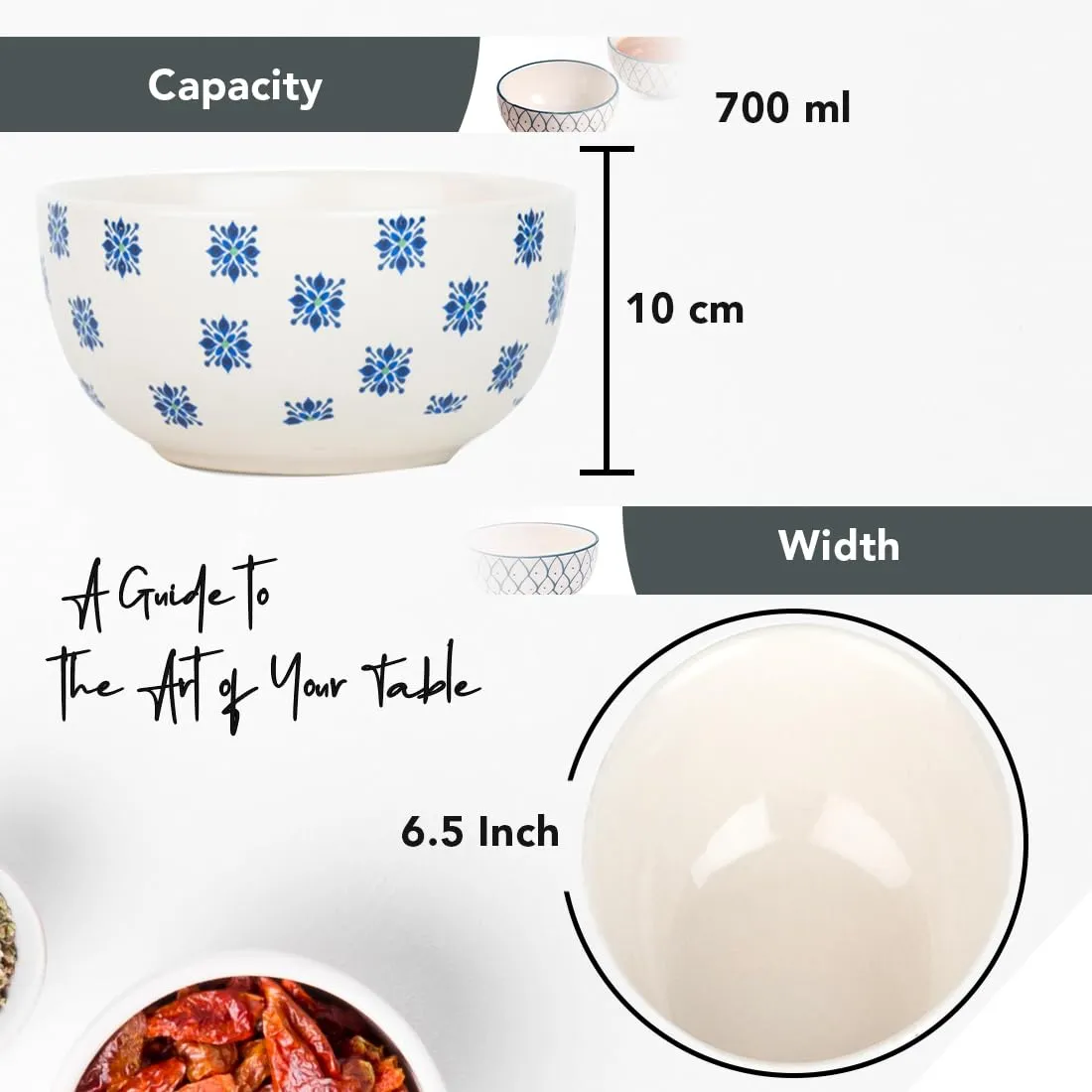 Ekhasa Ceramic Bowl Set for Kitchen (Microwave Safe, 2 Pcs, 700ml) | Ideal for Serving, Soup Bowl, Salad Bowl, Ramen Bowl, Pasta Bowl, Maggie Bowl, Noodle Bowl, Rice, Oats & Fruit Bowl
