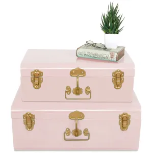 Elan Vintage Metal Buxa Trunk, Set Of 2 (Powder Pink With Gold Accesories)