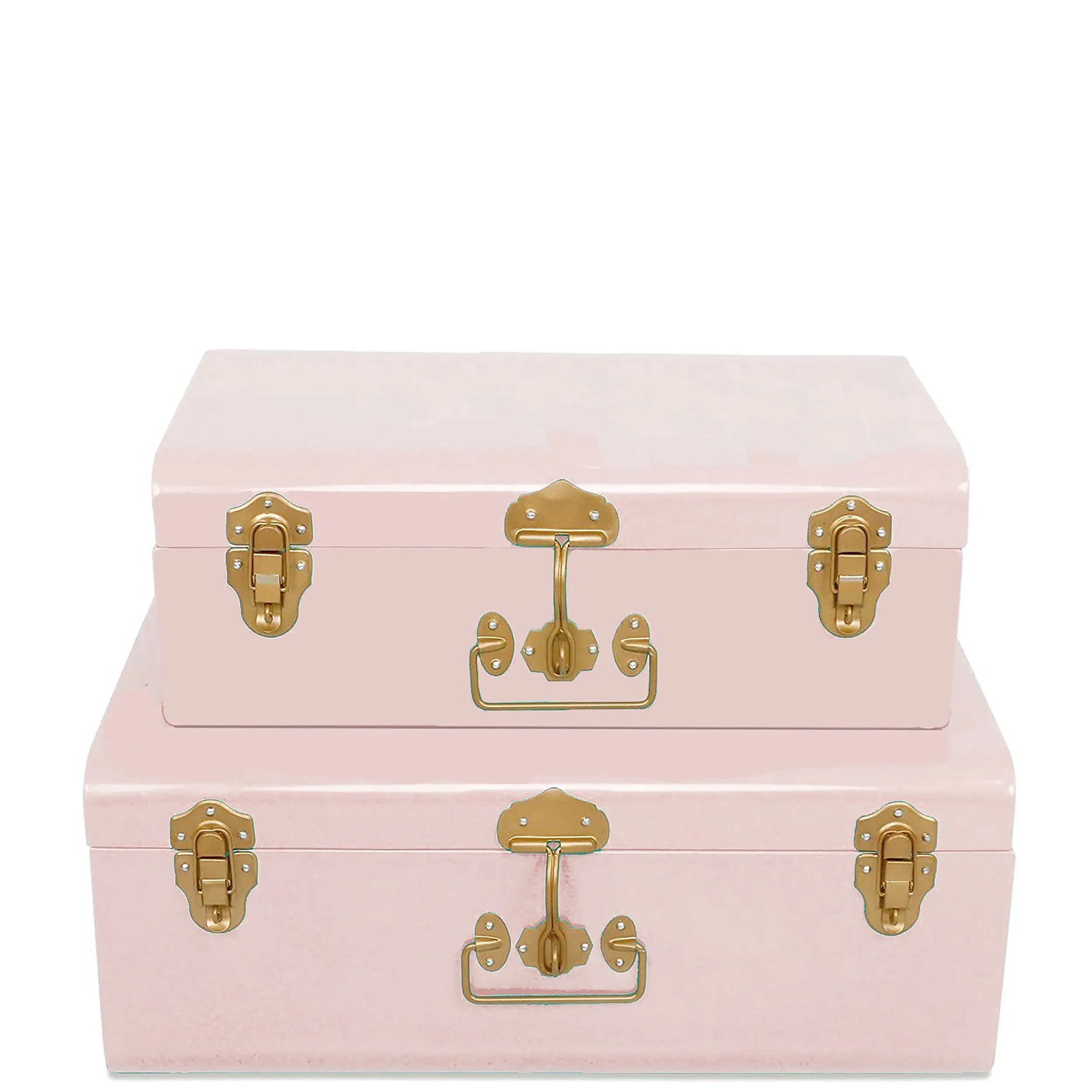 Elan Vintage Metal Buxa Trunk, Set Of 2 (Powder Pink With Gold Accesories)