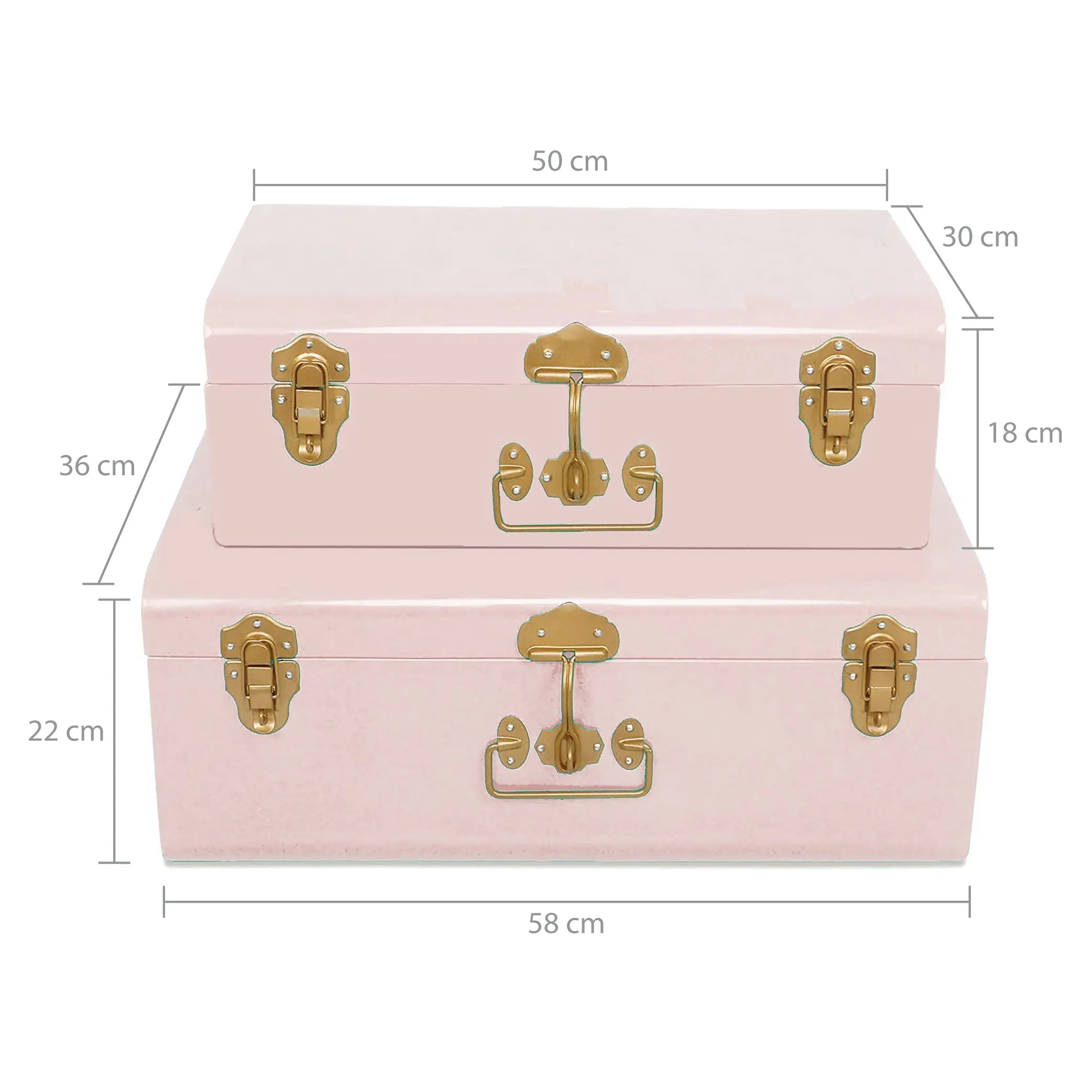 Elan Vintage Metal Buxa Trunk, Set Of 2 (Powder Pink With Gold Accesories)