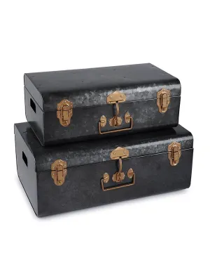 Elan Vintage Style Buxa Metal Trunk Set Of 2, Storage Chest (Antique Black)