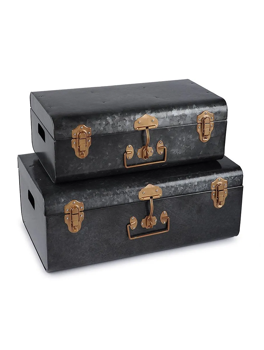 Elan Vintage Style Buxa Metal Trunk Set Of 2, Storage Chest (Antique Black)