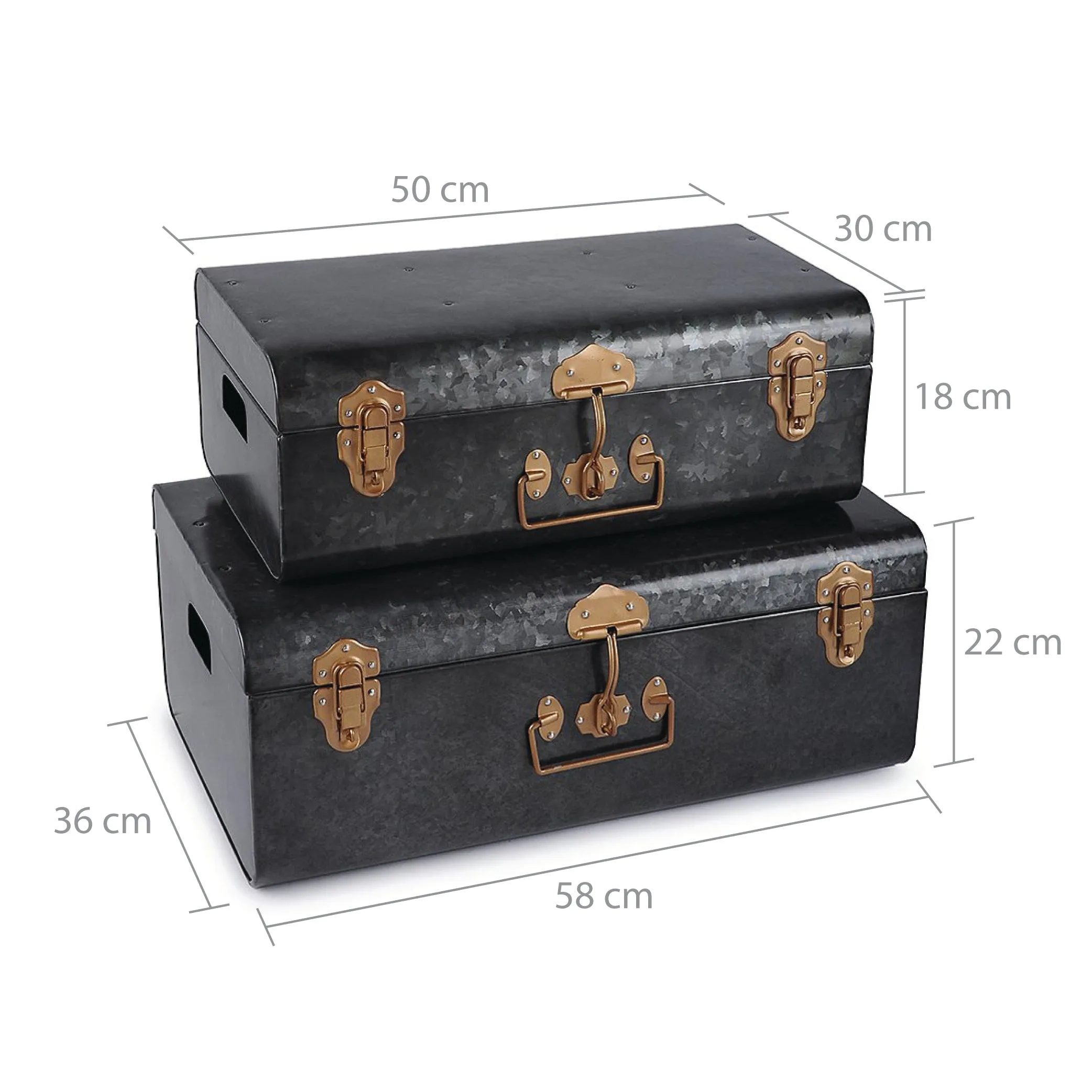 Elan Vintage Style Buxa Metal Trunk Set Of 2, Storage Chest (Antique Black)