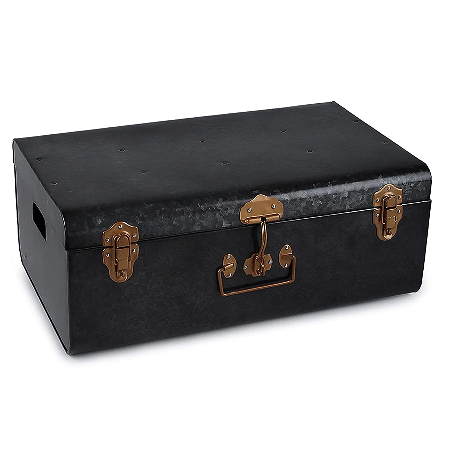Elan Vintage Style Buxa Metal Trunk Set Of 2, Storage Chest (Antique Black)