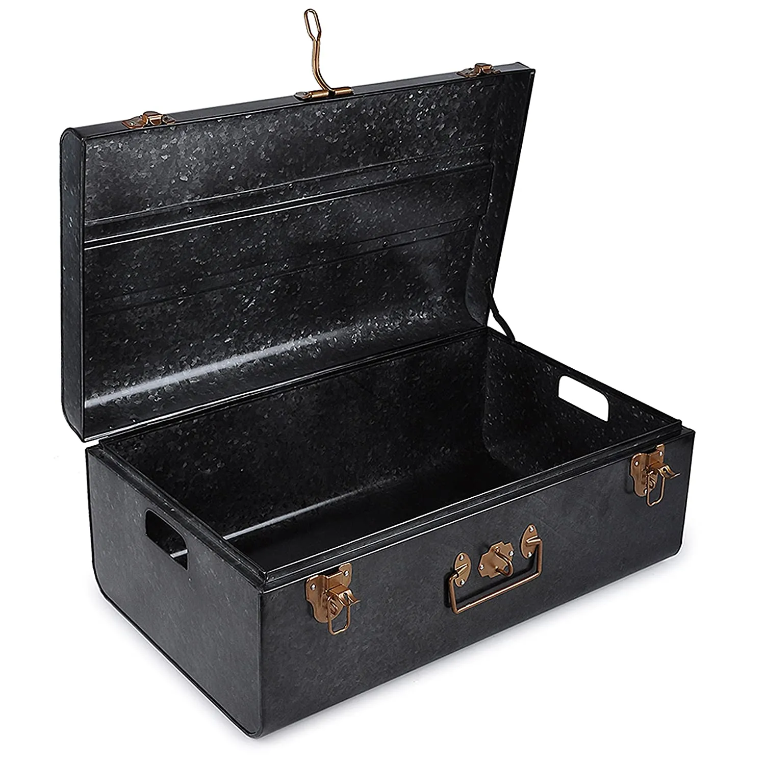 Elan Vintage Style Buxa Metal Trunk Set Of 2, Storage Chest (Antique Black)
