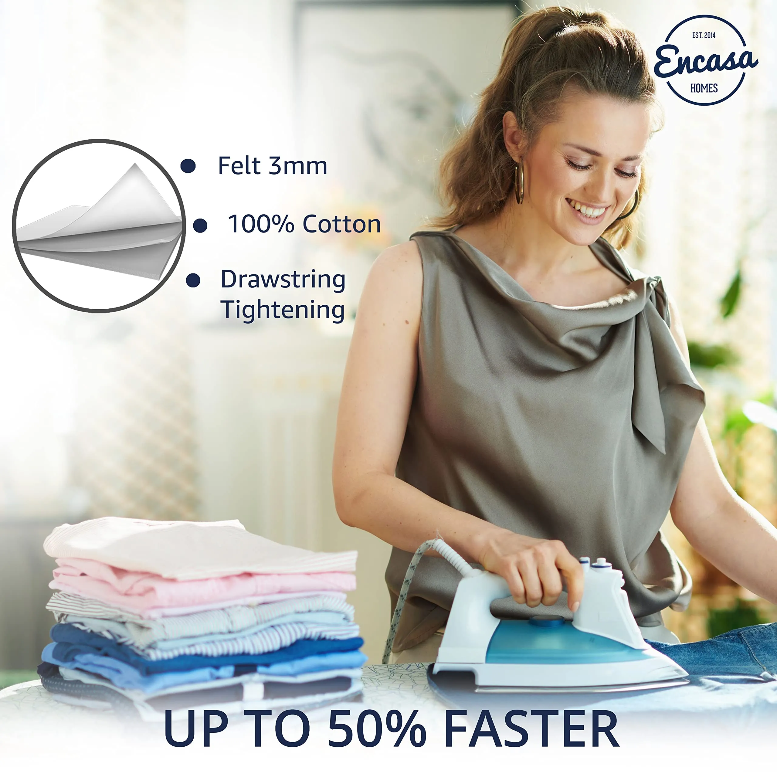 Encasa Homes Ironing Board Cover with 3mm Thick Felt Pad for Steam Press (Fits Standard Large Boards of 125x39 cm) Heat Reflective, Scorch & Stain Resistant, Printed - Grey Tiles
