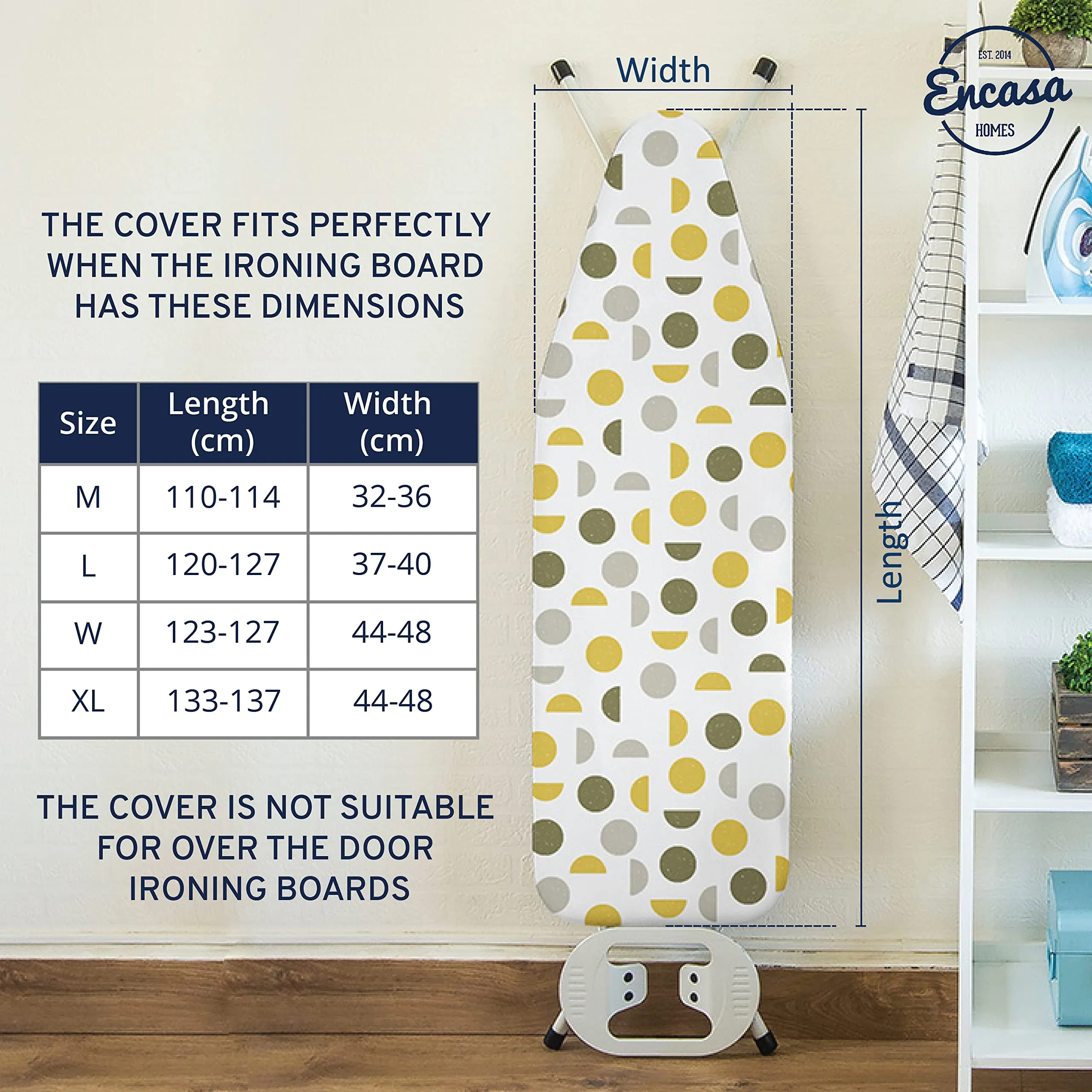 Encasa Homes Ironing Board Cover with 3mm Thick Felt Pad for Steam Press (Fits Standard Large Boards of 125x39 cm) Heat Reflective, Scorch & Stain Resistant, Printed - Grey Tiles