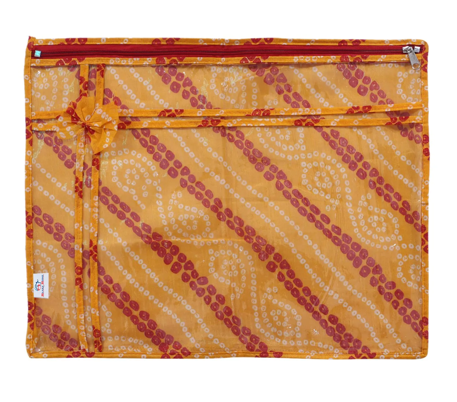 Heart Home Bandhani Print PVC Foldable Single Saree Cover|Clothes Storage For Saree, Lehenga, Suit With Transparent Pack of 6 (Yellow & Green)