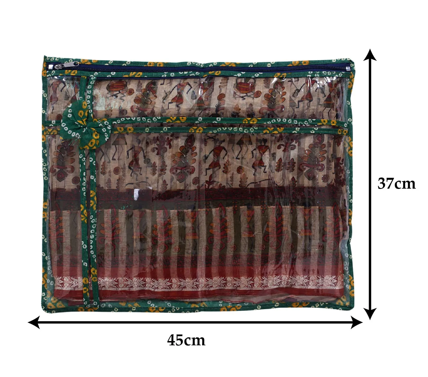 Heart Home Bandhani Print PVC Foldable Single Saree Cover|Clothes Storage For Saree, Lehenga, Suit With Transparent Pack of 6 (Yellow & Green)