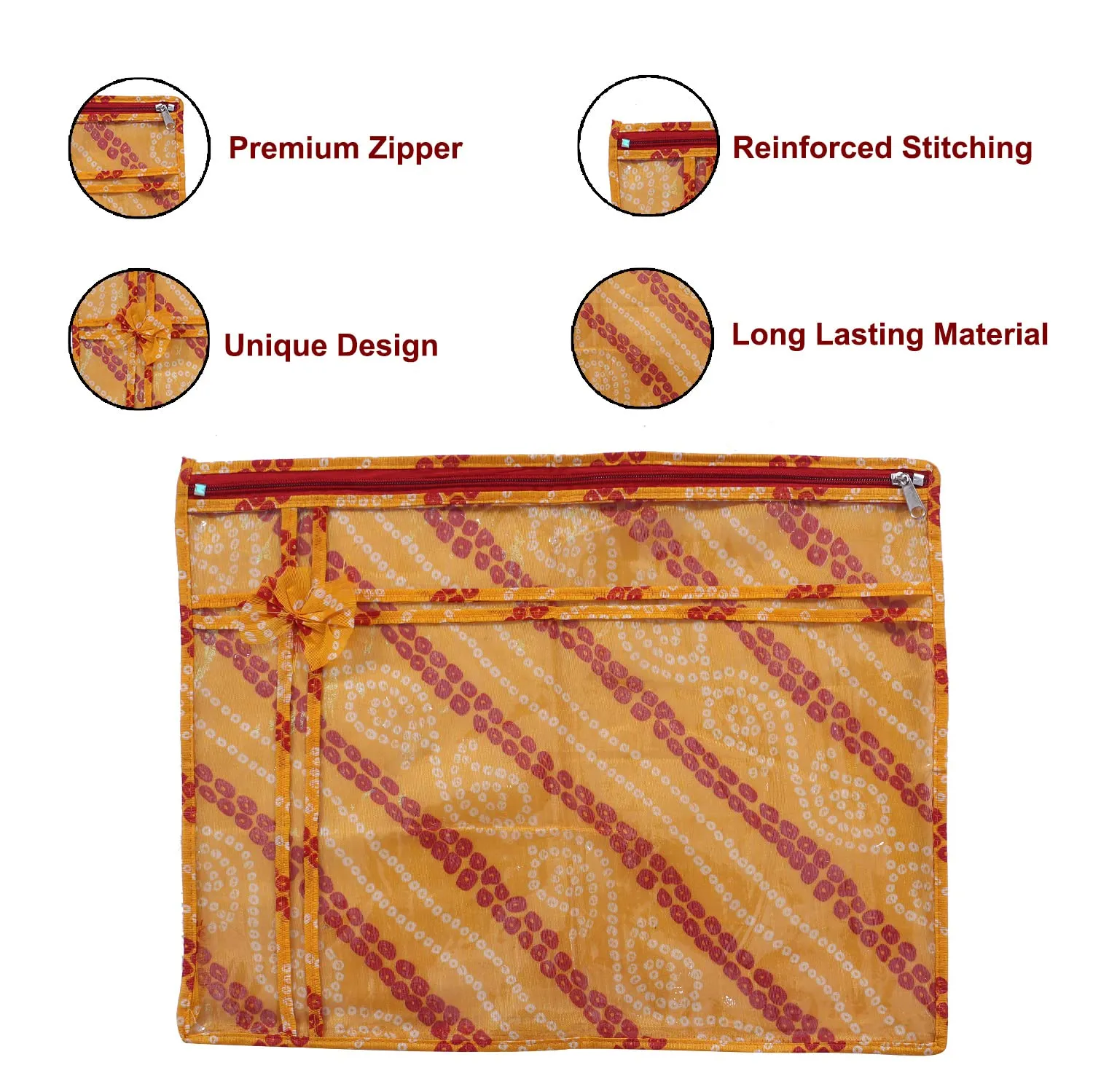 Heart Home Bandhani Print PVC Foldable Single Saree Cover|Clothes Storage For Saree, Lehenga, Suit With Transparent Pack of 6 (Yellow & Green)