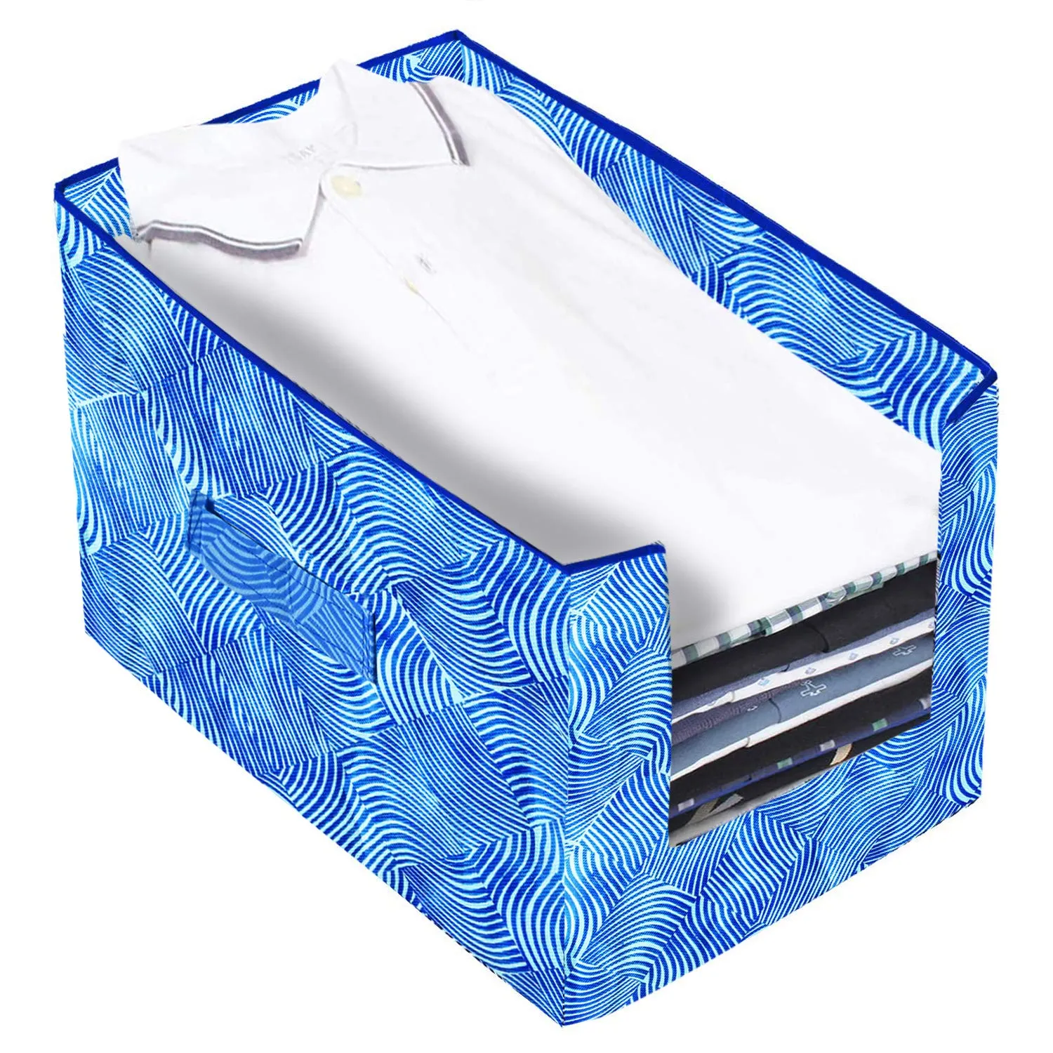 Kuber Industries Laheriya Printed 6 Piece Non Woven Shirt Stacker Wardrobe Organizer Set, (Blue)-CTKTC31839 - CTKTC035107