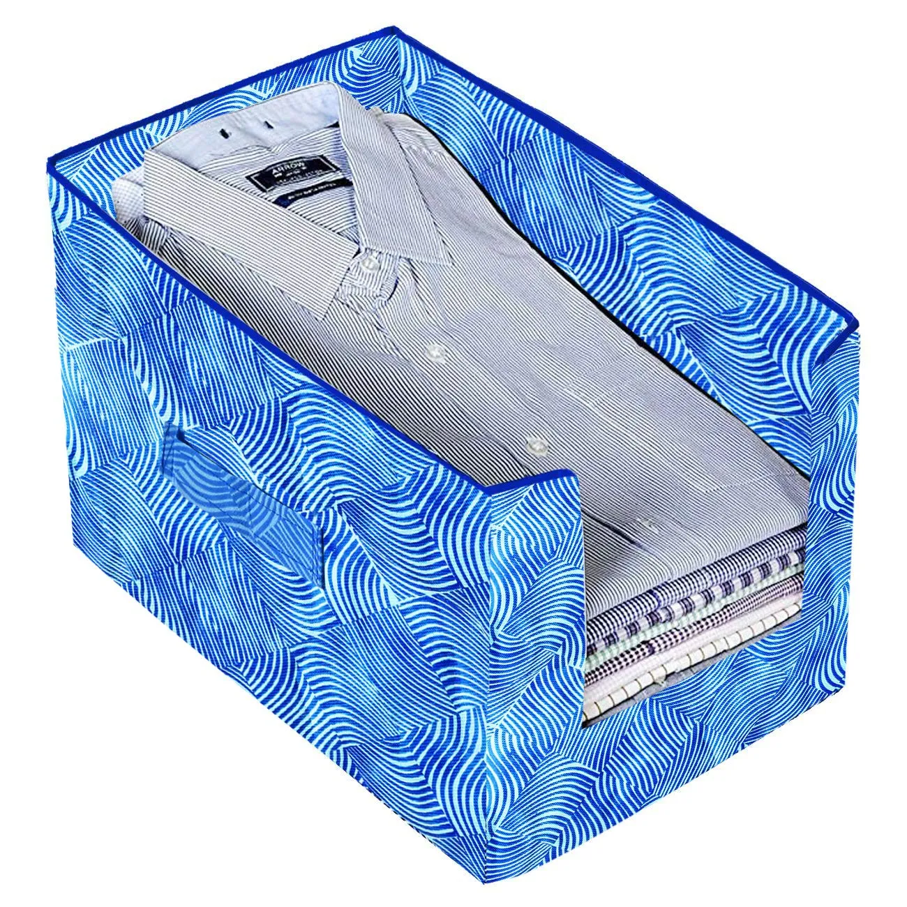 Kuber Industries Laheriya Printed 6 Piece Non Woven Shirt Stacker Wardrobe Organizer Set, (Blue)-CTKTC31839 - CTKTC035107