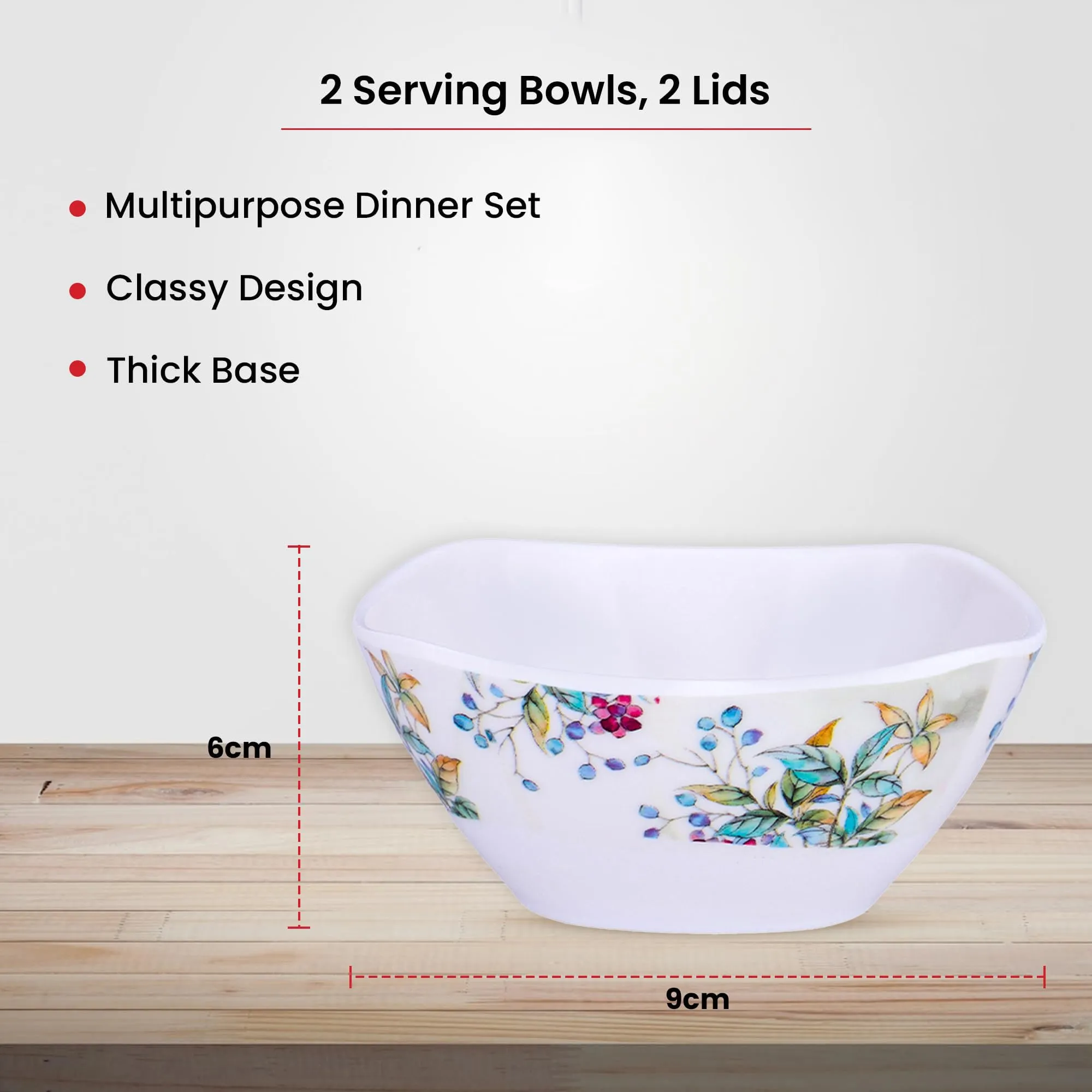 Kuber Industries Shatter Resistant Melamine White Bowls Set of 6 | Lightweight, BPA Free Aesthetic Bowl Set | Green Floral Print - White