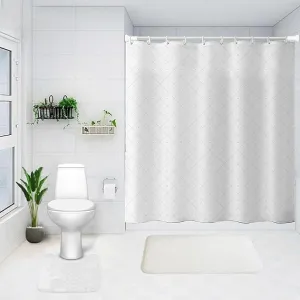Kuber Industries Shower Curtain & Bathmat Set | Non-Slip Bath mats for Bathroom | Easy-Slide Curtains | Polyester Curtain or Bathmat for Bath Décor | YX0149-3T | 18 Pcs Set | Multicolor
