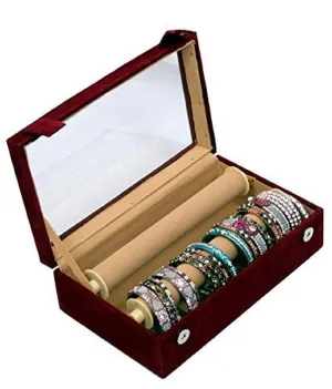 Kuber Industries Wooden 1 Piece Two Rod Transparent Velvet Bangle Storage Box, Maroon - CTKTC022792