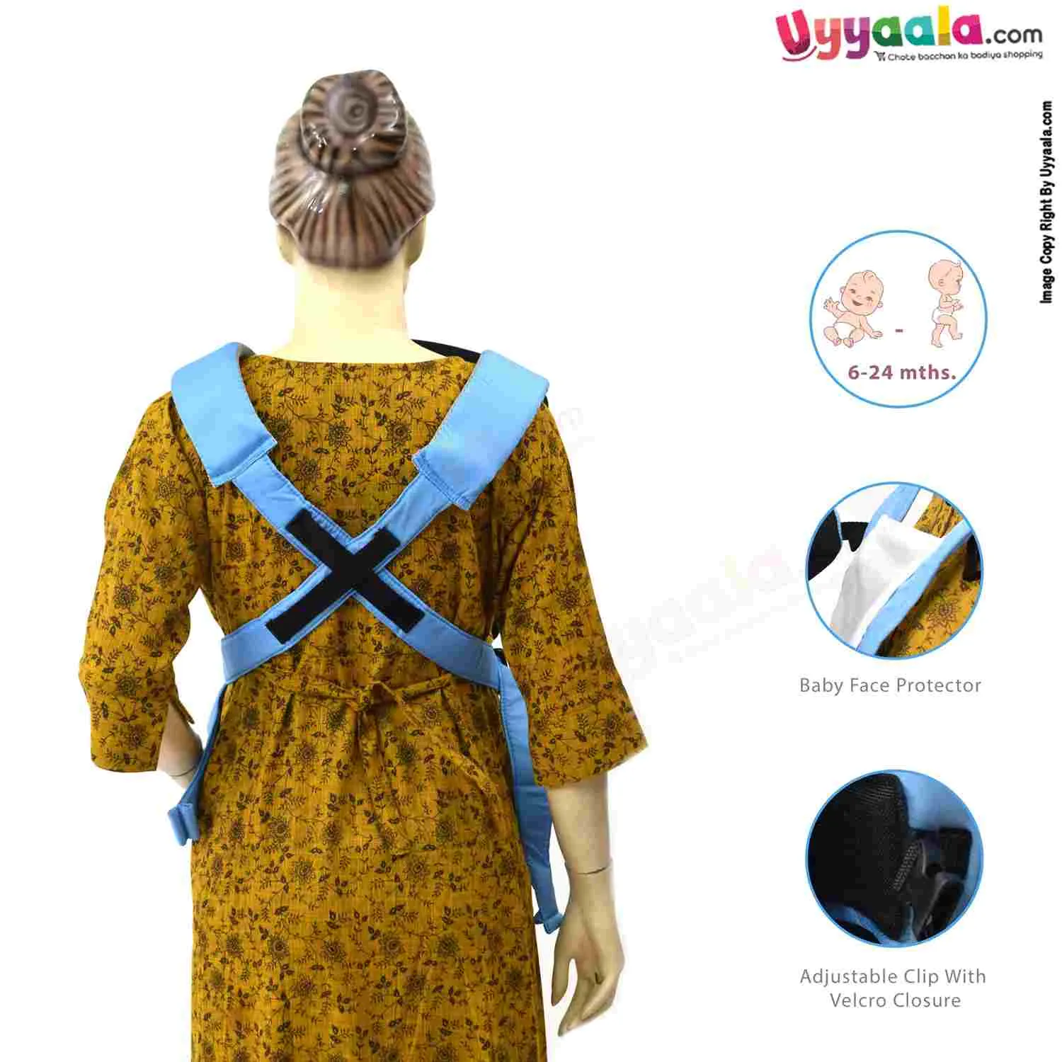 LuvLap Baby Carrier with 2 in 1 Carry Positions, for 6 to 24m Baby, Max Weight Up to 12 Kgs, Size(40*23cm)- Black & Blue