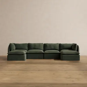 Modular Washable 4-Seater U-Sectional in Olivine | Memorix  Seat | Cloud Pillow