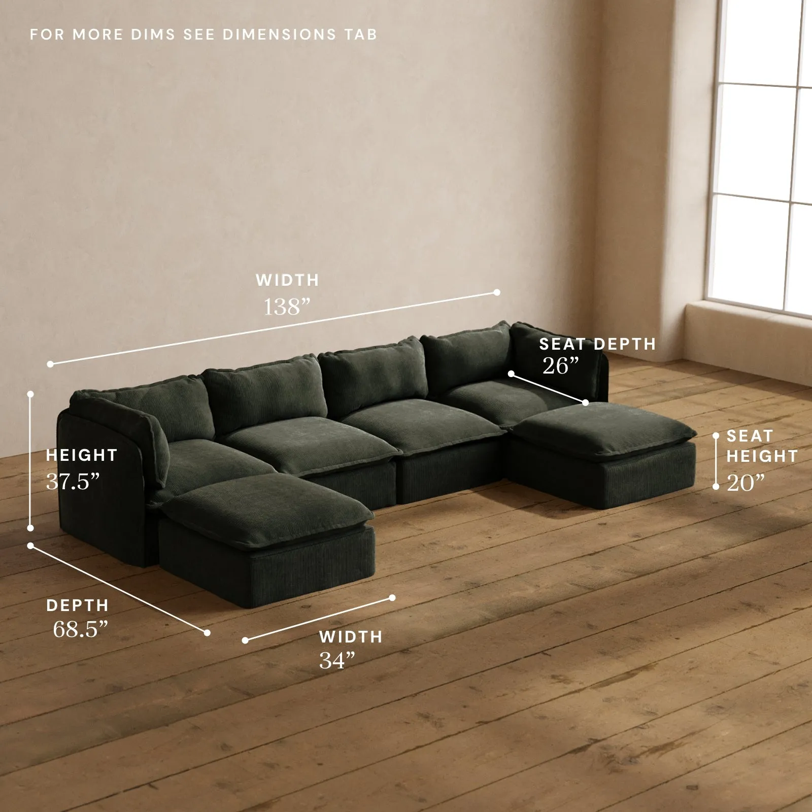 Modular Washable 4-Seater U-Sectional in Olivine | Memorix  Seat | Cloud Pillow