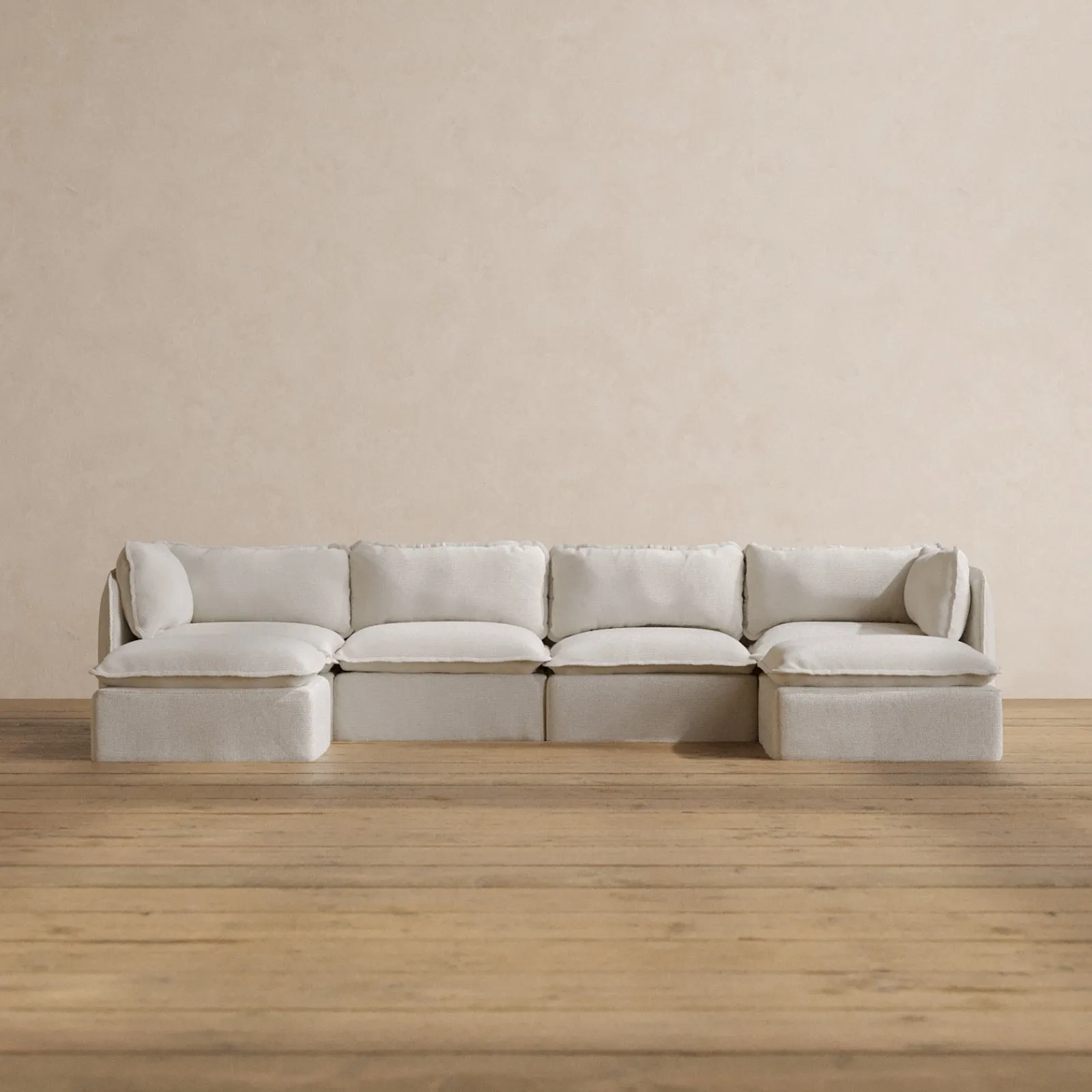 Modular Washable 4-Seater U-Sectional in Powder | Deluxe  Seat | Cloud Pillow