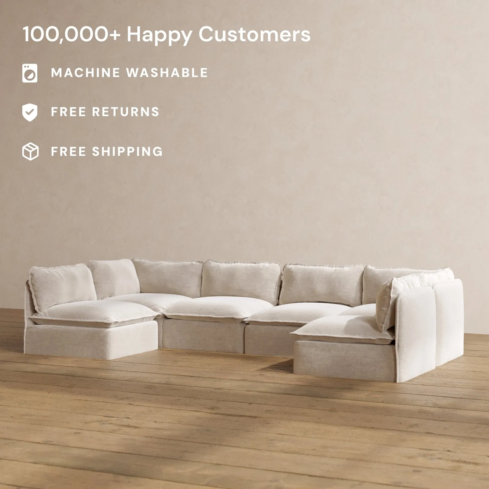 Modular Washable 6-Seater Open-Ends U-Sectional in Mist | Memorix  Seat | Cloud Pillow