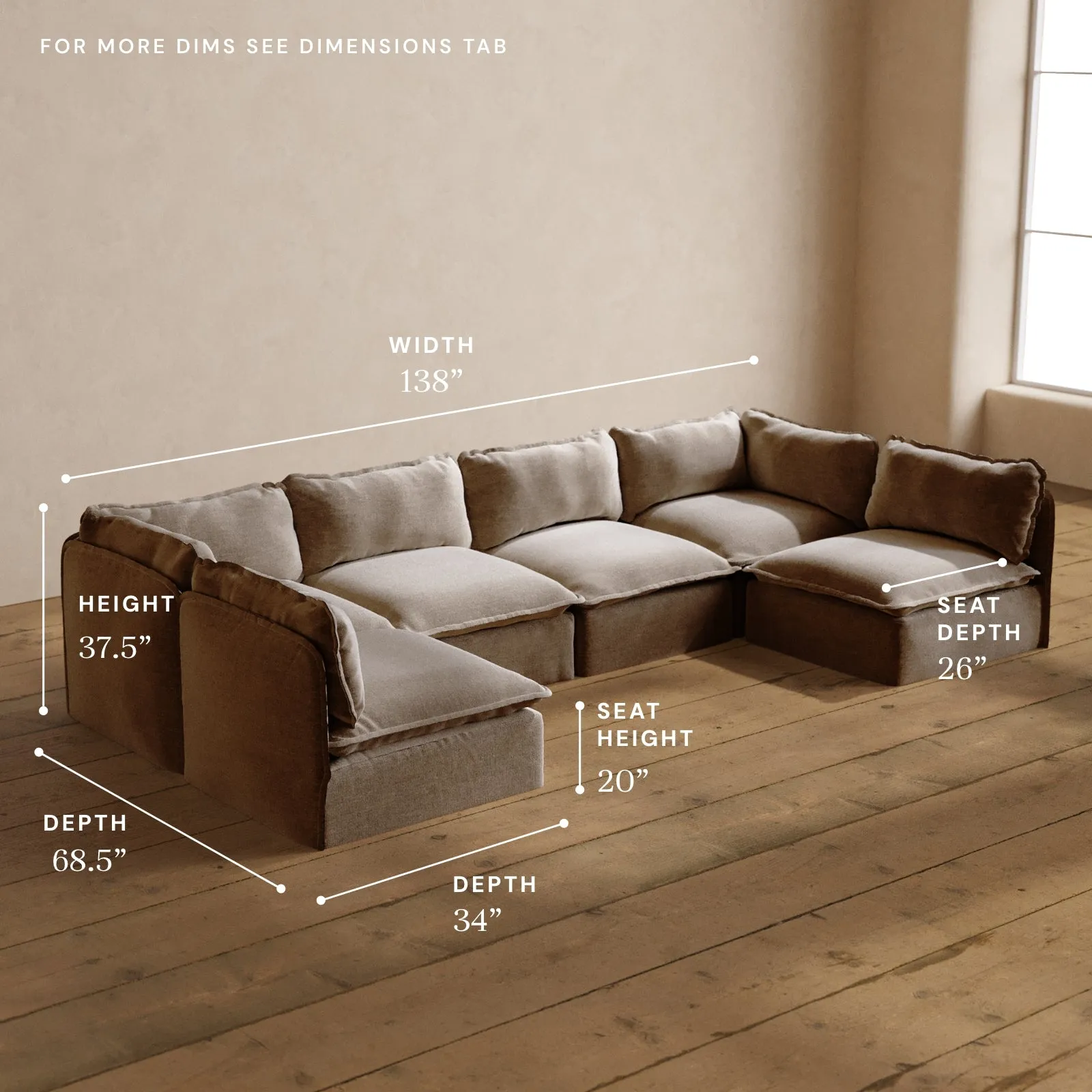Modular Washable 6-Seater Open-Ends U-Sectional in Mist | Memorix  Seat | Cloud Pillow