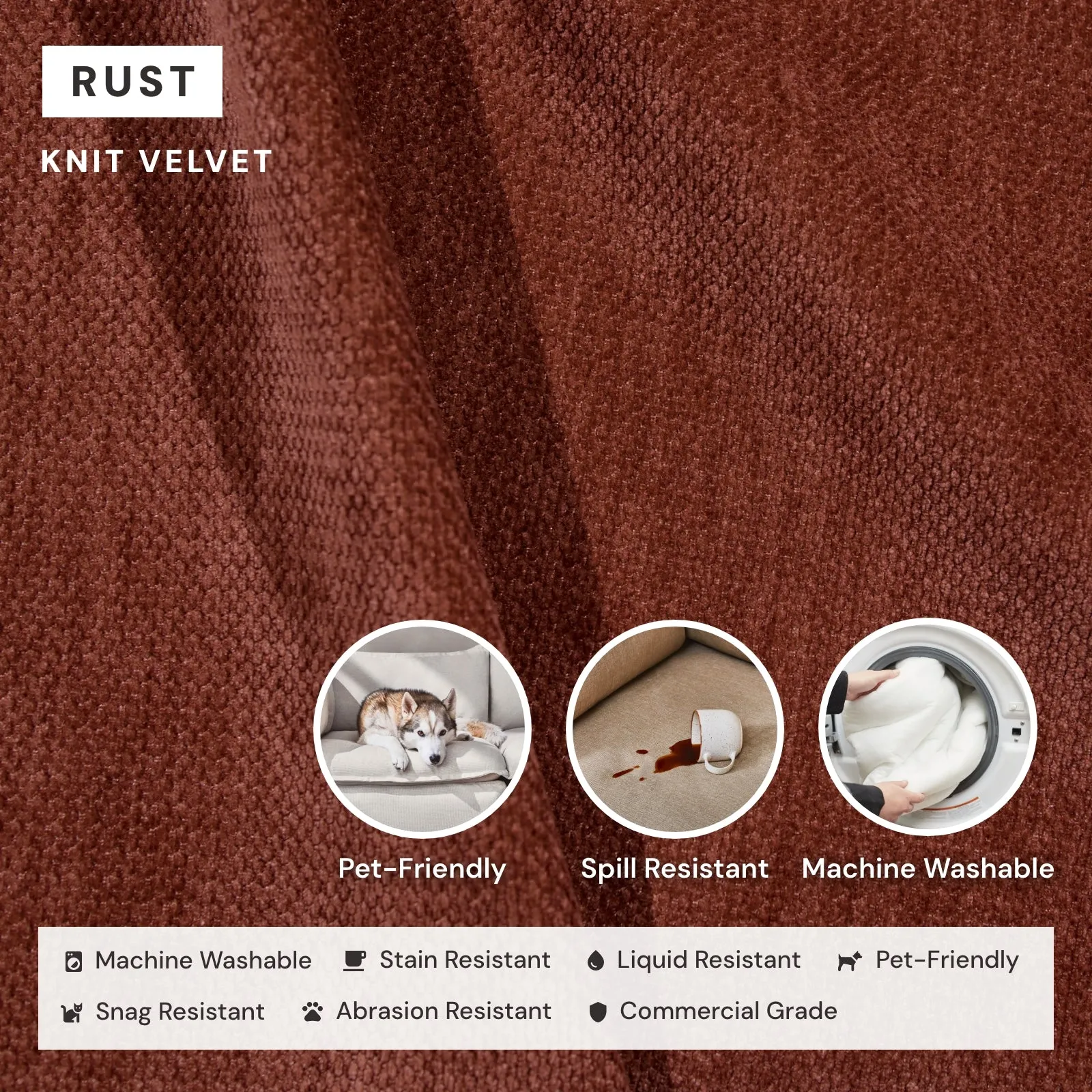 Modular Washable 6-Seater Open-Ends U-Sectional   Ottoman in Rust | Memorix  Seat | Cloud Pillow
