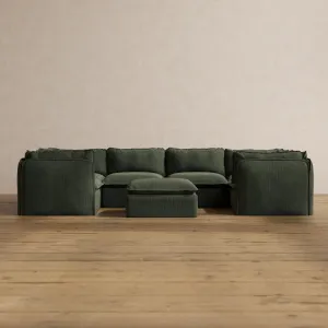 Modular Washable 6-Seater U-Sectional   Ottoman in Olivine | Memorix  Seat | Cloud Pillow