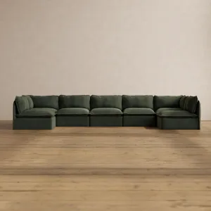Modular Washable 7-Seater Open-Ends U-Sectional in Olivine | Deluxe  Seat | Cloud Pillow