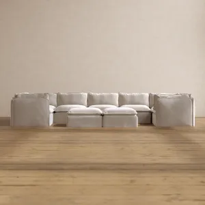 Modular Washable 7-Seater U-Sectional   Bench Ottoman in Mist | Memorix  Seat | Cloud Pillow