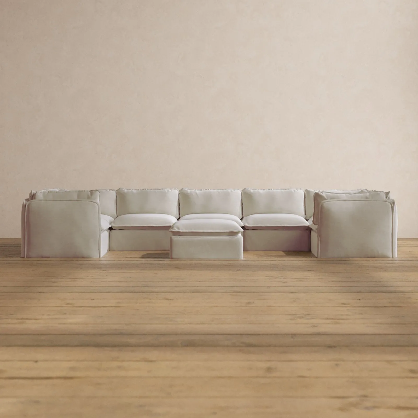 Modular Washable 7-Seater U-Sectional   Ottoman in Coco | Memorix  Seat | Cloud Pillow