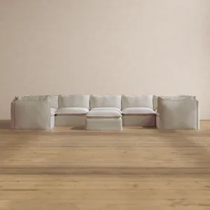 Modular Washable 7-Seater U-Sectional   Ottoman in Coco | Memorix  Seat | Cloud Pillow
