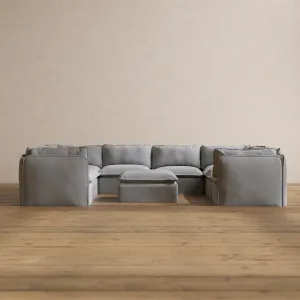 Modular Washable 8-Seater U-Sectional   Ottoman in Pumice | Memorix  Seat | Cloud Pillow