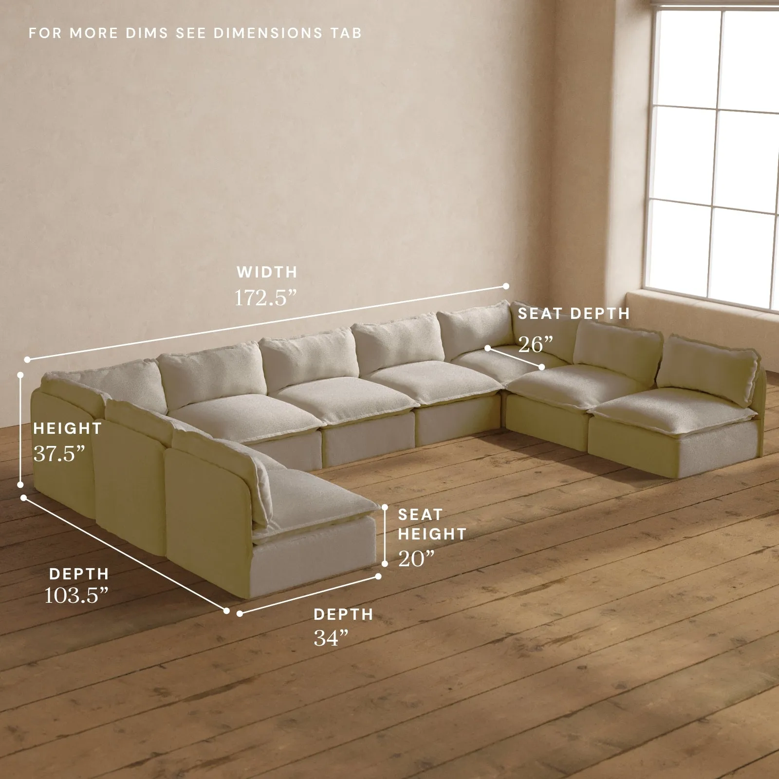 Modular Washable 9-Seater Open-Ends U-Sectional in Powder | Deluxe  Seat | Cloud Pillow