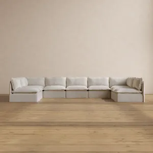 Modular Washable 9-Seater Open-Ends U-Sectional in Powder | Deluxe  Seat | Cloud Pillow