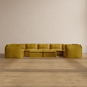 Modular Washable 9-Seater U-Sectional   Bench Ottoman in Kiiro | Deluxe  Seat | Cloud Pillow